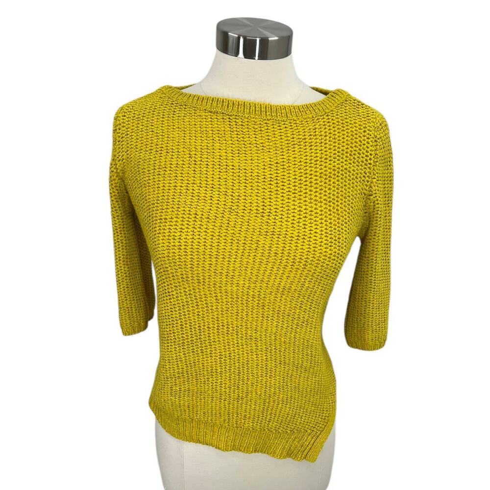 ZARA KNIT Yellow Knit 3/4 Sleeve Top SZ SM